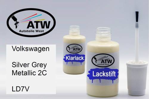 Volkswagen, Silver Grey Metallic 2C, LD7V: 20ml Lackstift + 20ml Klarlack - Set, von ATW Autoteile West.